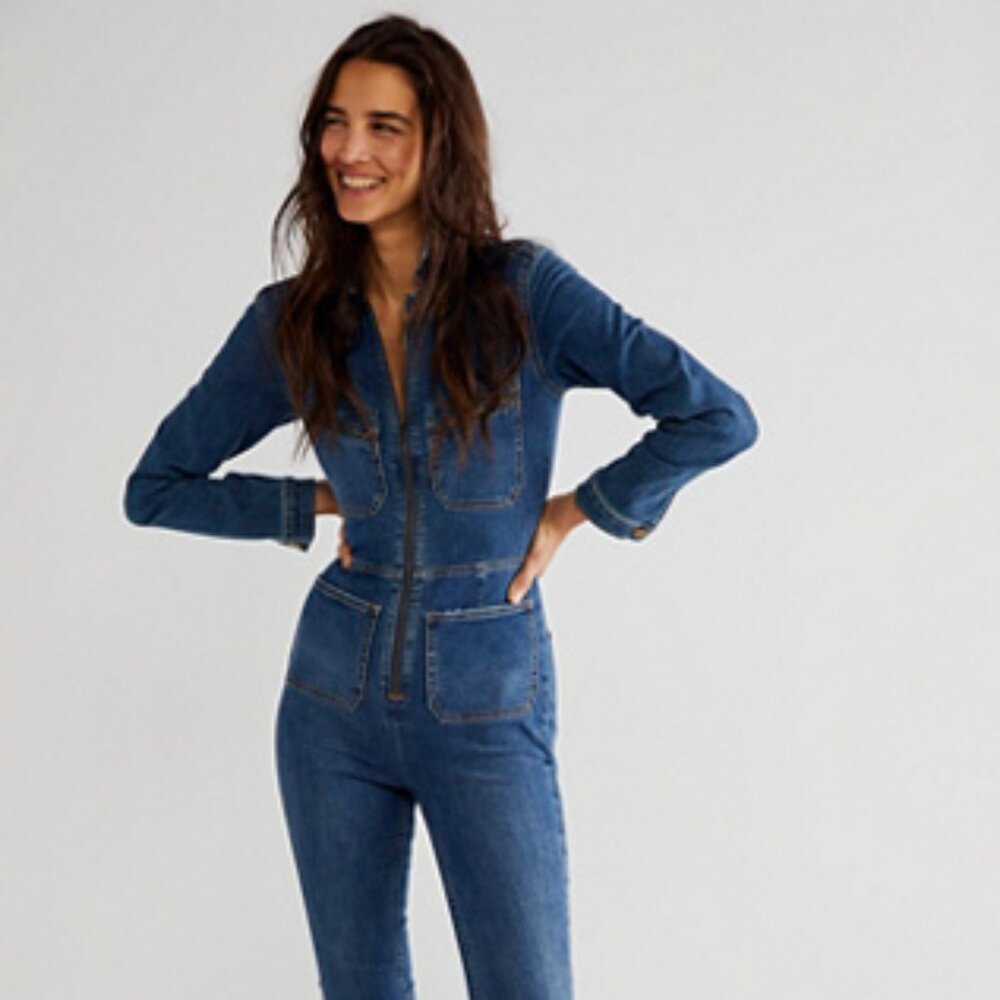 Free People: Lennox Jumpsuit - Rider Blue (Tall)